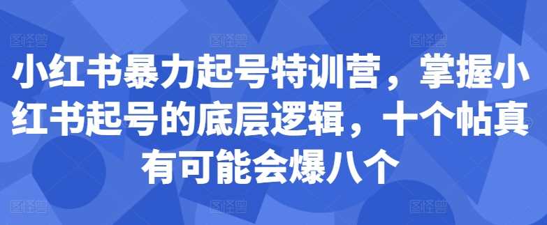 小红书暴力起号特训营，掌握小红书起号的底层逻辑，十个帖真有可能会爆八个